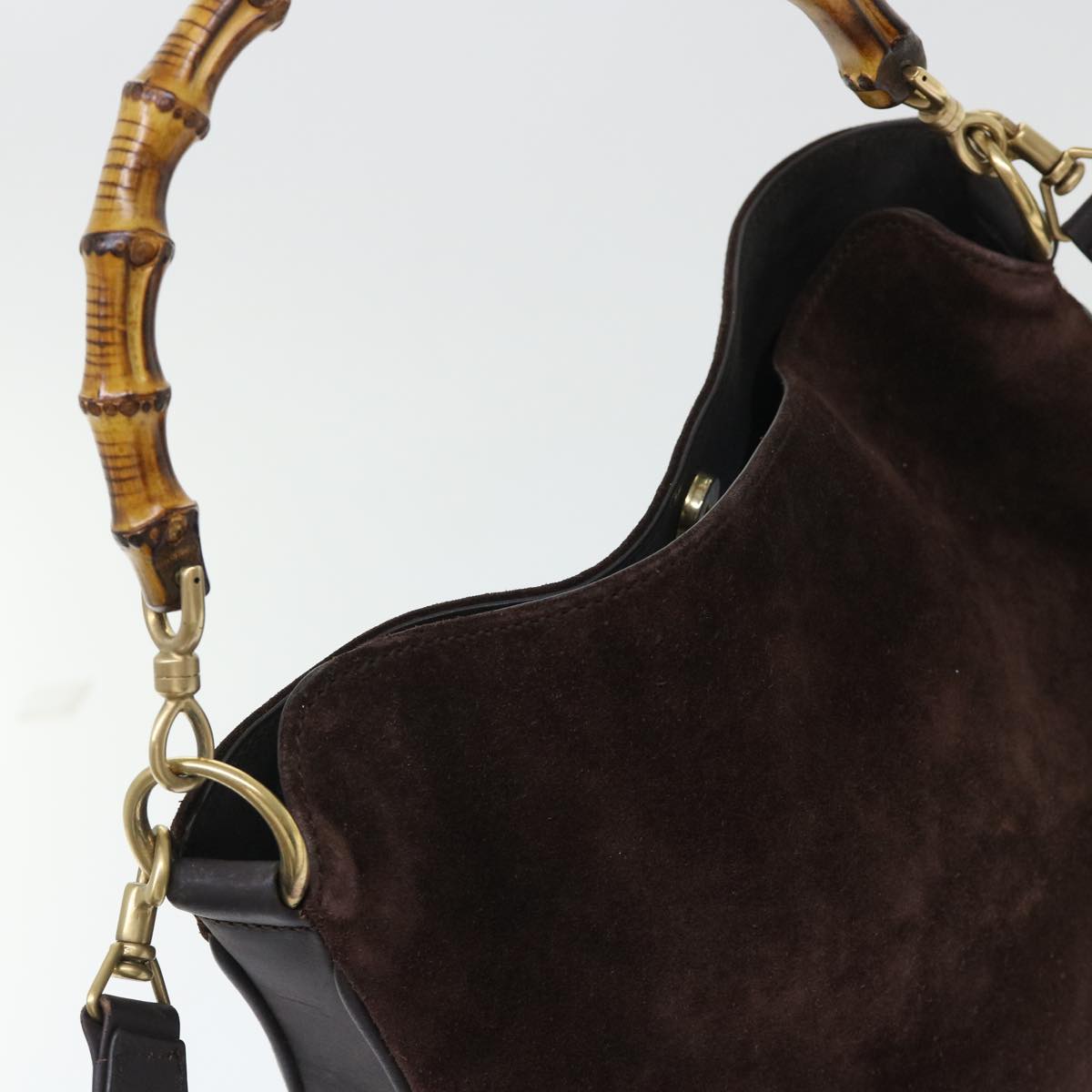 GUCCI Bamboo Shoulder Bag Suede 2way Brown 001•1638•2615 bs7456