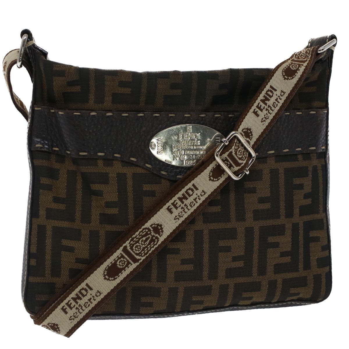 FENDI Zucca Canvas Shoulder Bag Black Brown bs7488