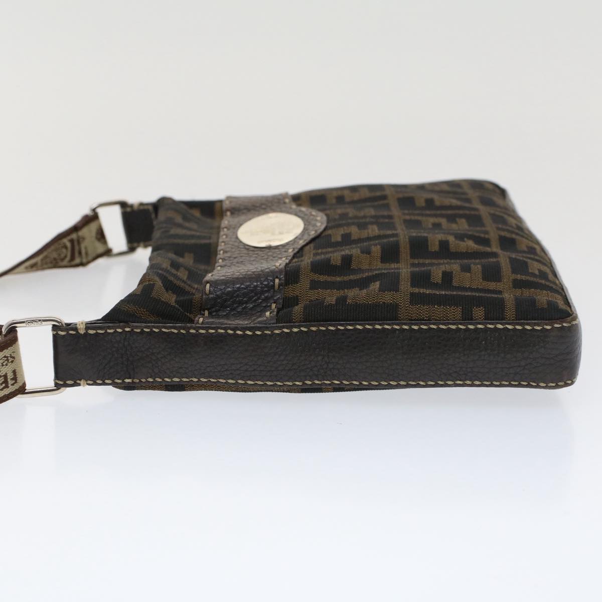 FENDI Zucca Canvas Shoulder Bag Black Brown bs7488