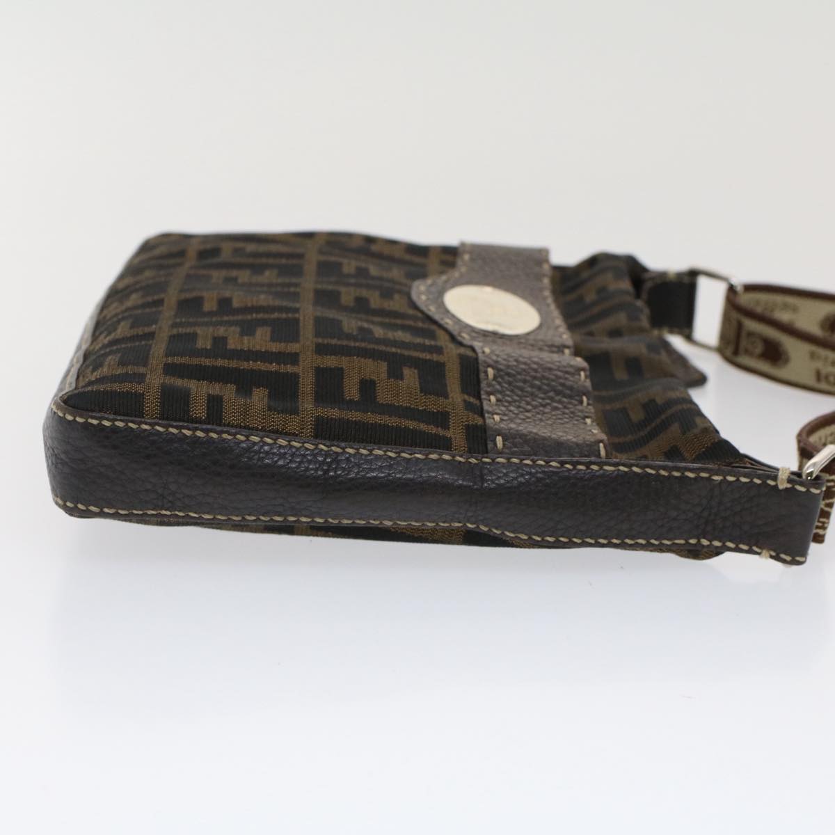 FENDI Zucca Canvas Shoulder Bag Black Brown bs7488