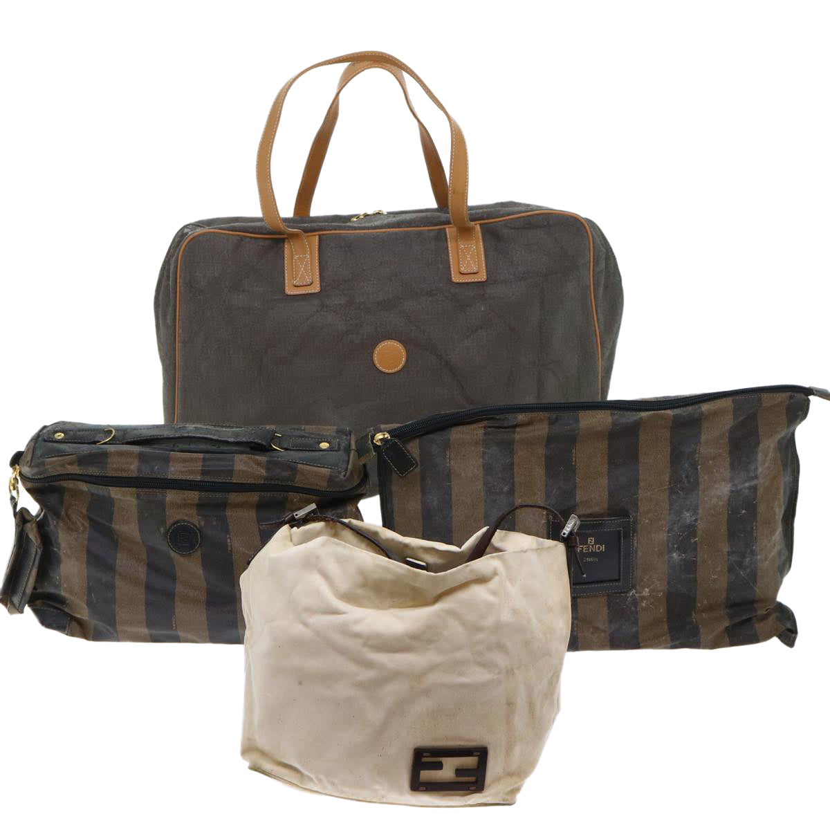 FENDI Pecan Canvas Clutch Shoulder Bag Coated Nylon 4Set Gray Brown bs7508
