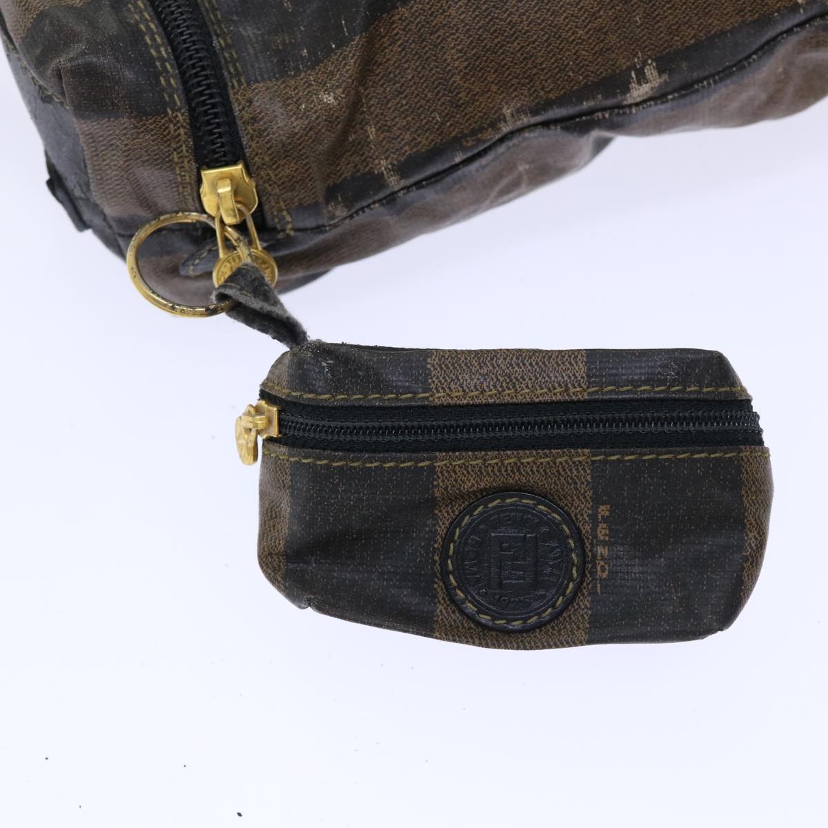 FENDI Pecan Canvas Clutch Shoulder Bag Coated Nylon 4Set Gray Brown bs7508