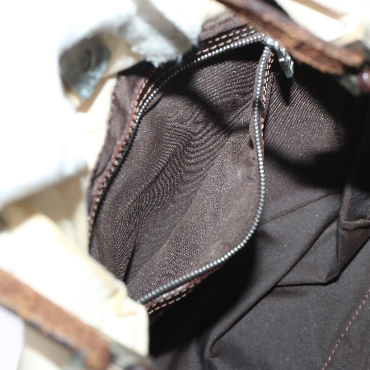 FENDI Pecan Canvas Clutch Shoulder Bag Coated Nylon 4Set Gray Brown bs7508