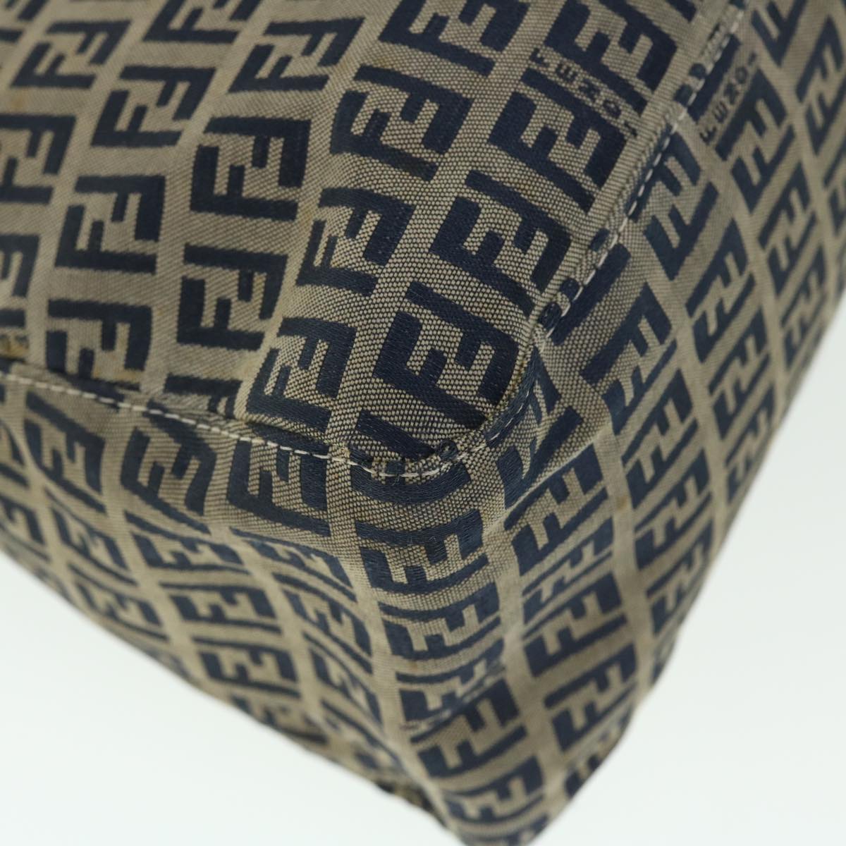 FENDI Zucchino Canvas Mamma Baguette Shoulder Bag Leather Navy bs7518