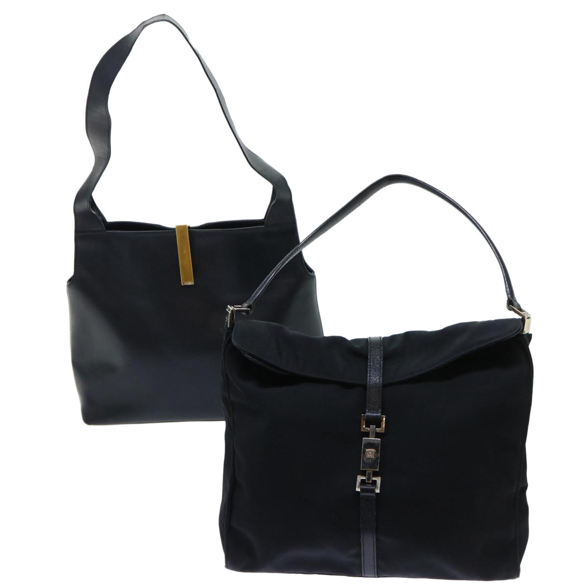 GUCCI Jackie Shoulder Bag Leather Nylon 2Set Black bs7522