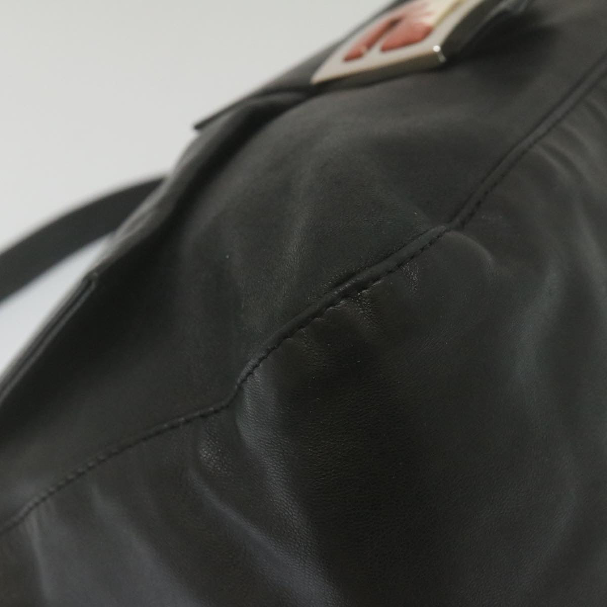 FENDI Mamma Baguette Shoulder Bag Leather Black bs753