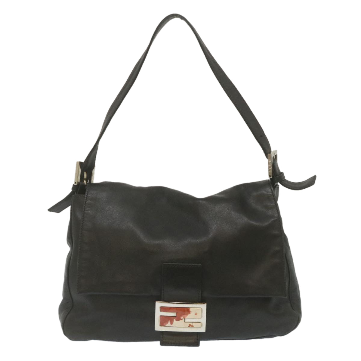 FENDI Mamma Baguette Shoulder Bag Leather Black bs753