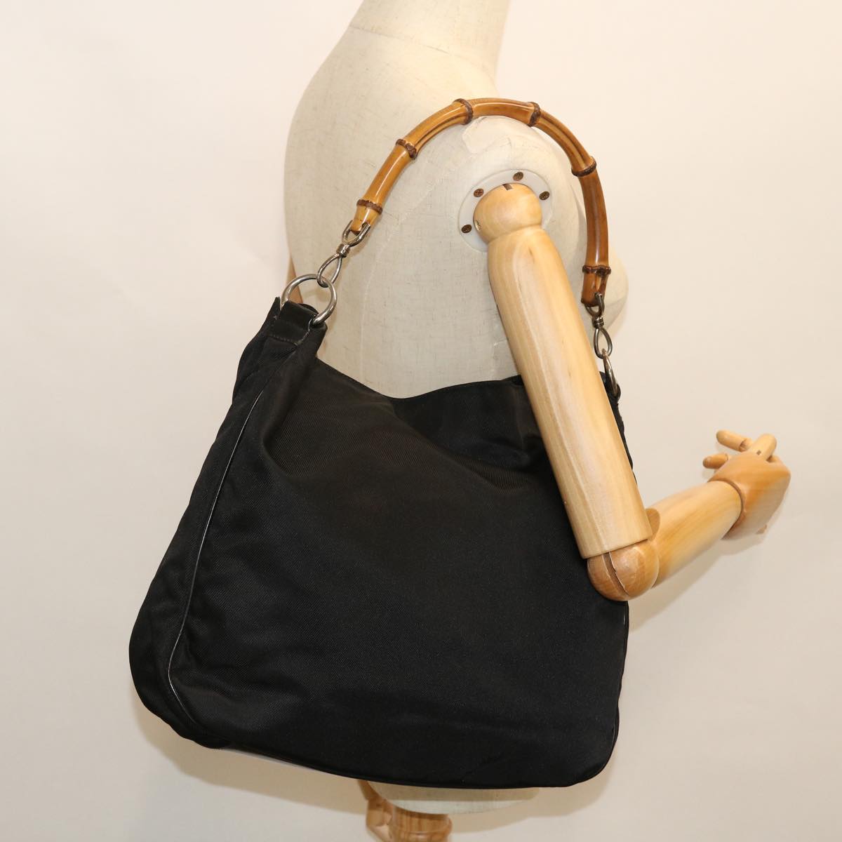 GUCCI Bamboo Shoulder Bag Nylon Black 001•1577 bs7567