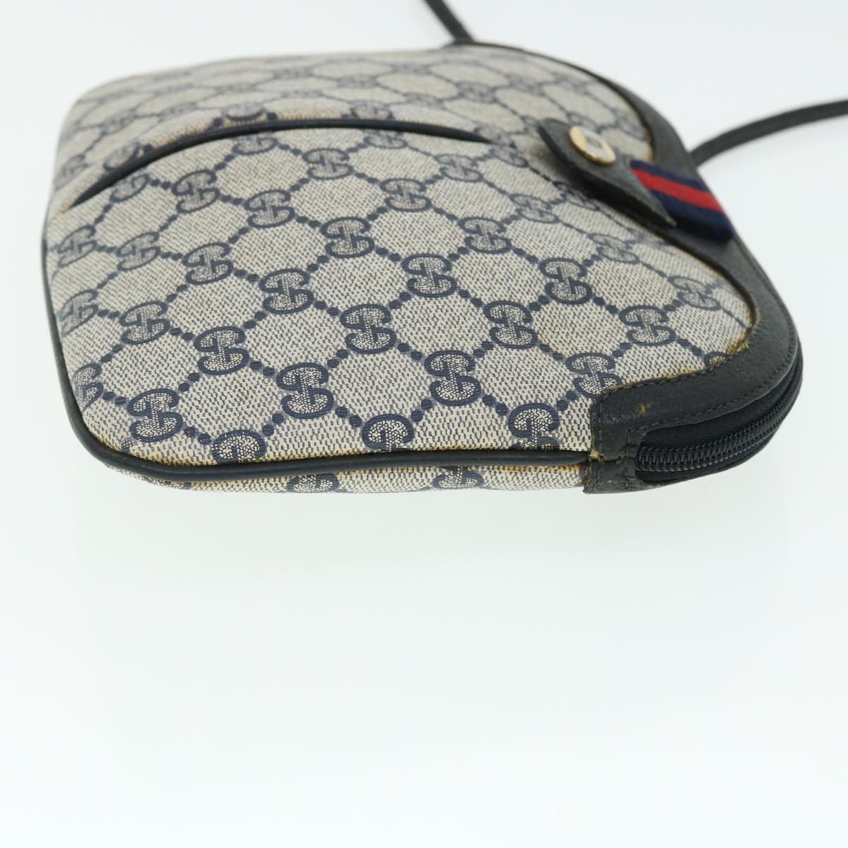 GUCCI GG Canvas Sherry Line Shoulder Bag Gray Red Navy 904•02•047 bs7625
