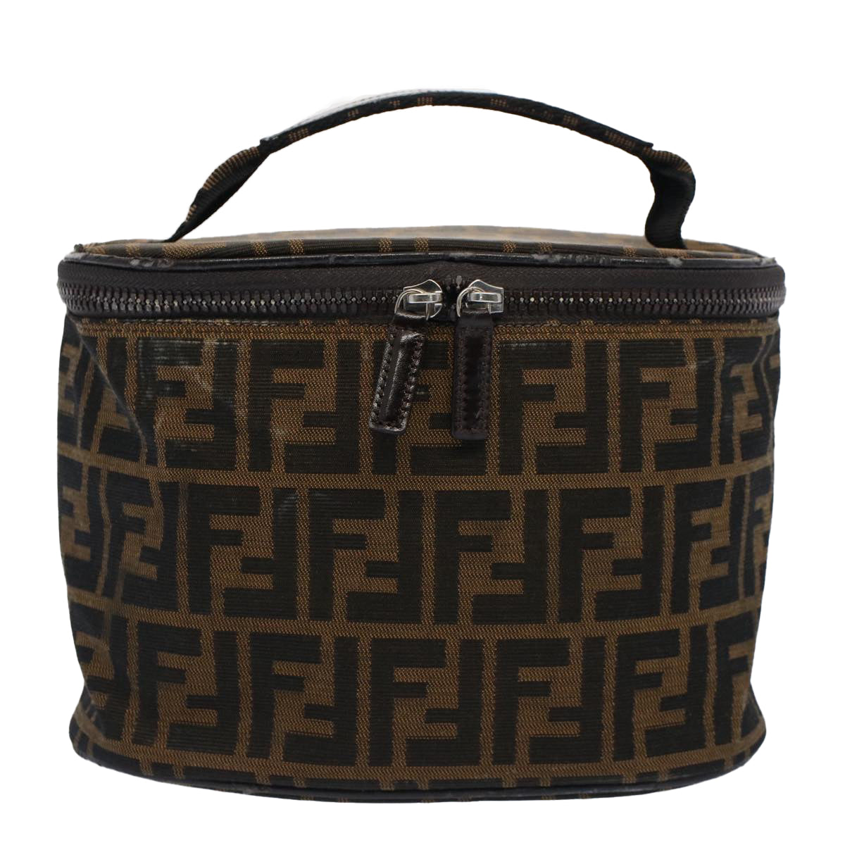 FENDI Zucca Canvas Vanity Cosmetic Pouch Black Brown bs7733