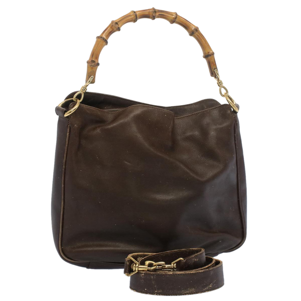 GUCCI Bamboo Shoulder Bag Leather 2way Brown 001 0166 1638 bs7848