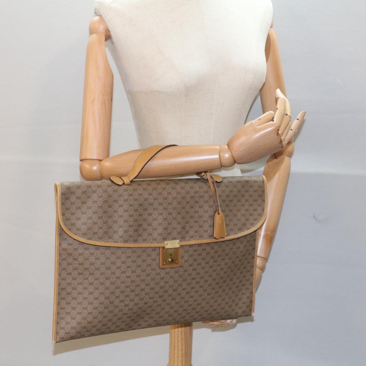 GUCCI Micro GG Canvas Business Bag PVC Leather Beige bs7876