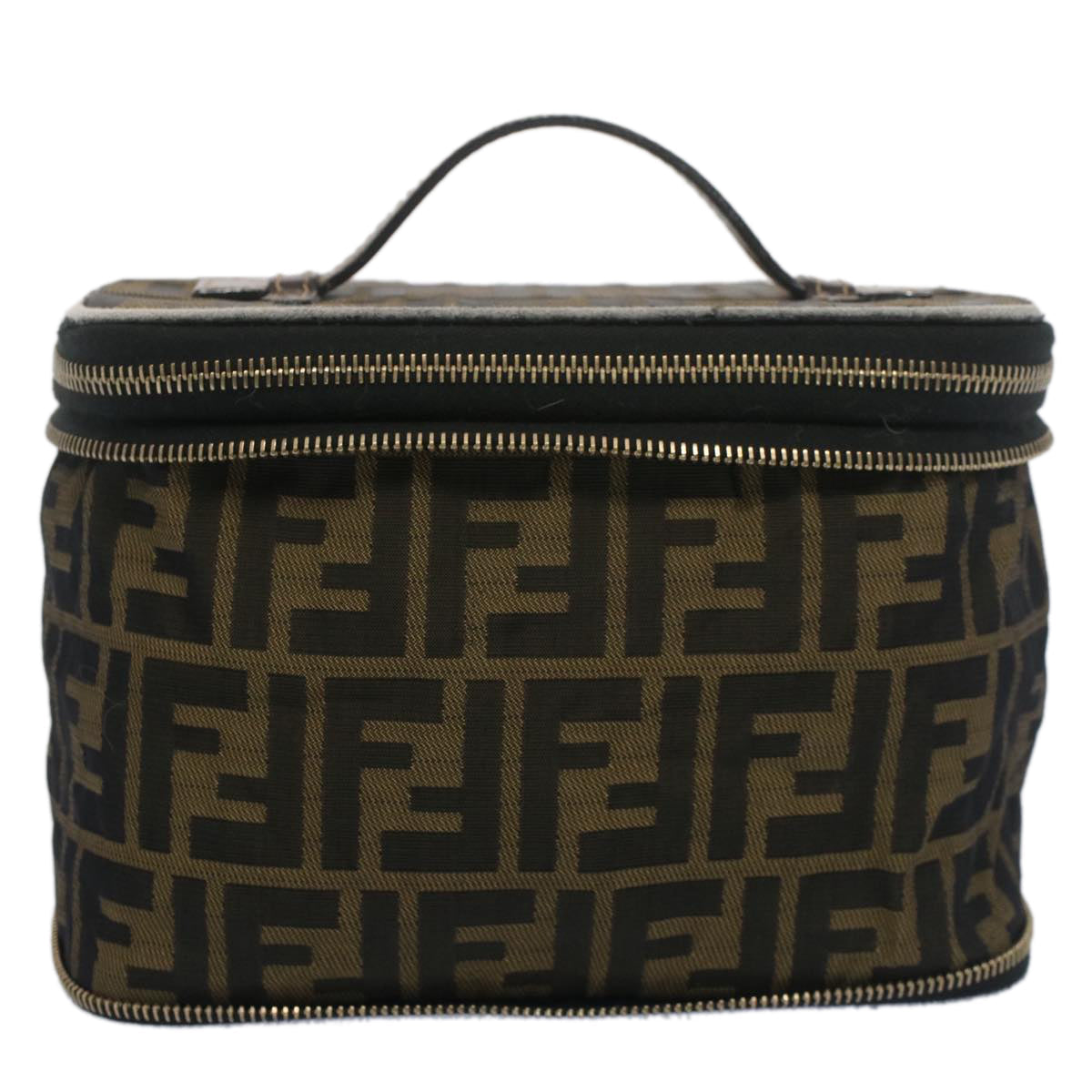 FENDI Zucca Canvas Vanity Cosmetic Pouch Black Brown bs7906