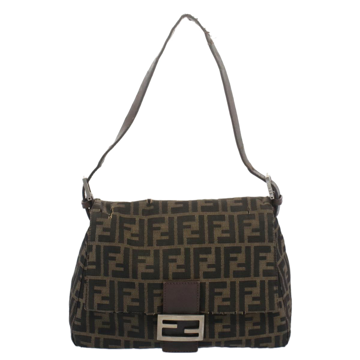 FENDI Zucca Canvas Mamma Baguette Shoulder Bag Black Brown bs7918
