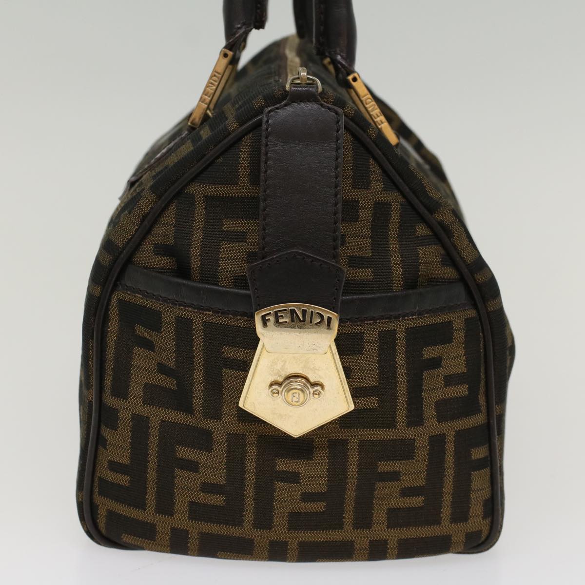 FENDI Zucca Canvas Boston Bag Leather Black Brown bs7951