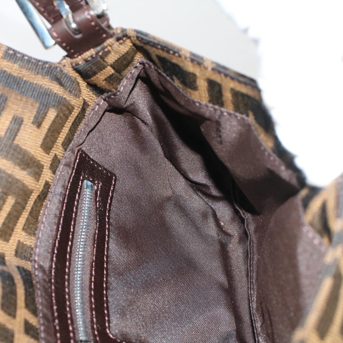 FENDI Zucca Canvas Mamma Baguette Shoulder Bag Black Brown bs7953