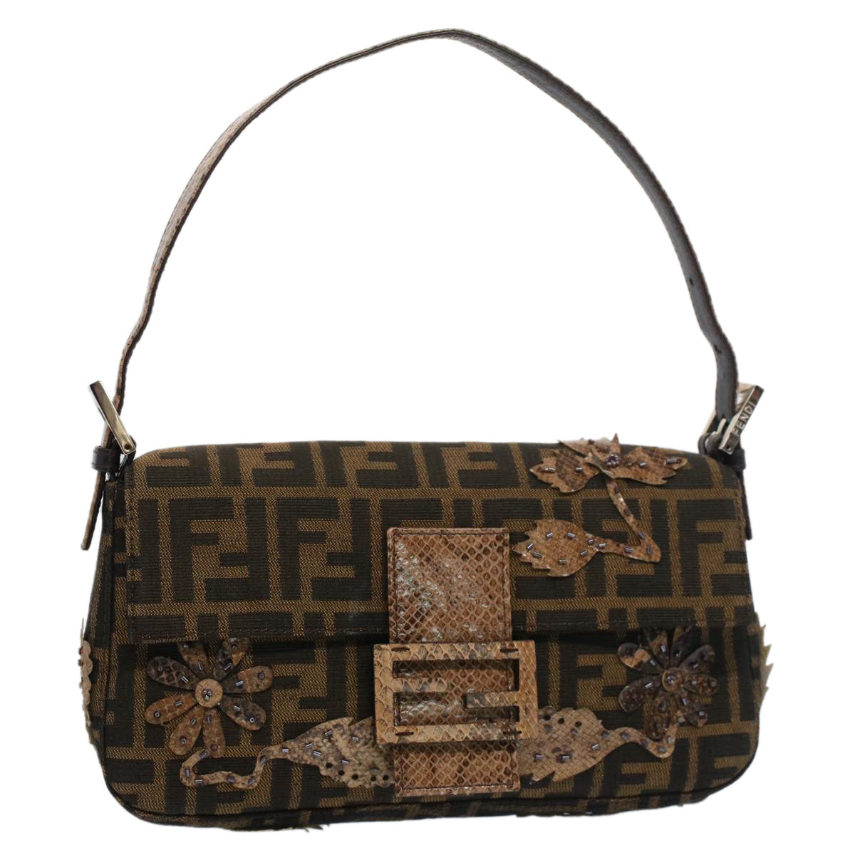 FENDI Zucca Canvas Mamma Baguette Shoulder Bag Black Brown bs7953A