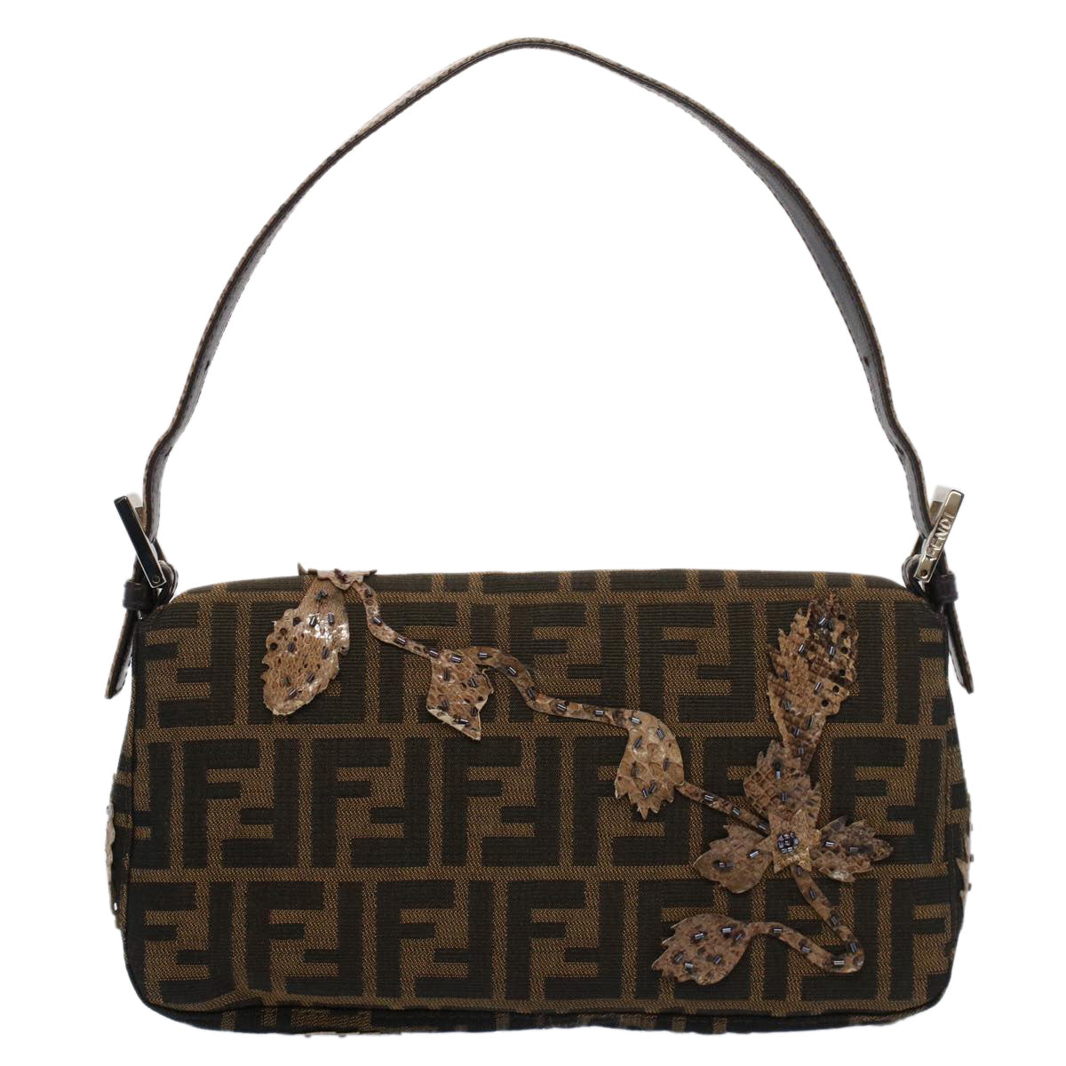 FENDI Zucca Canvas Mamma Baguette Shoulder Bag Black Brown bs7953A
