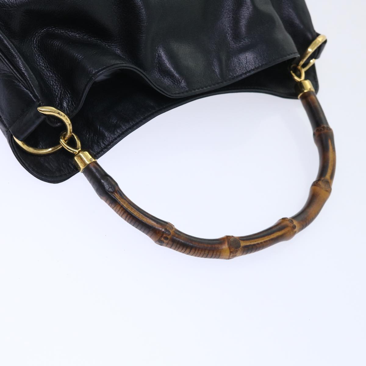 GUCCI Bamboo Shoulder Bag Leather 2way Black 001 1732 1688 bs8089