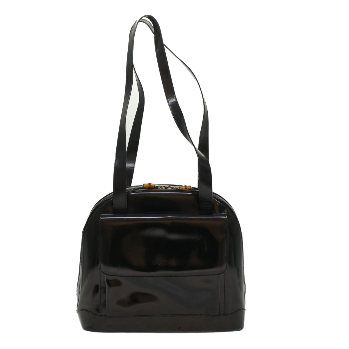 GUCCI Bamboo Shoulder Bag Patent leather Black bs8138