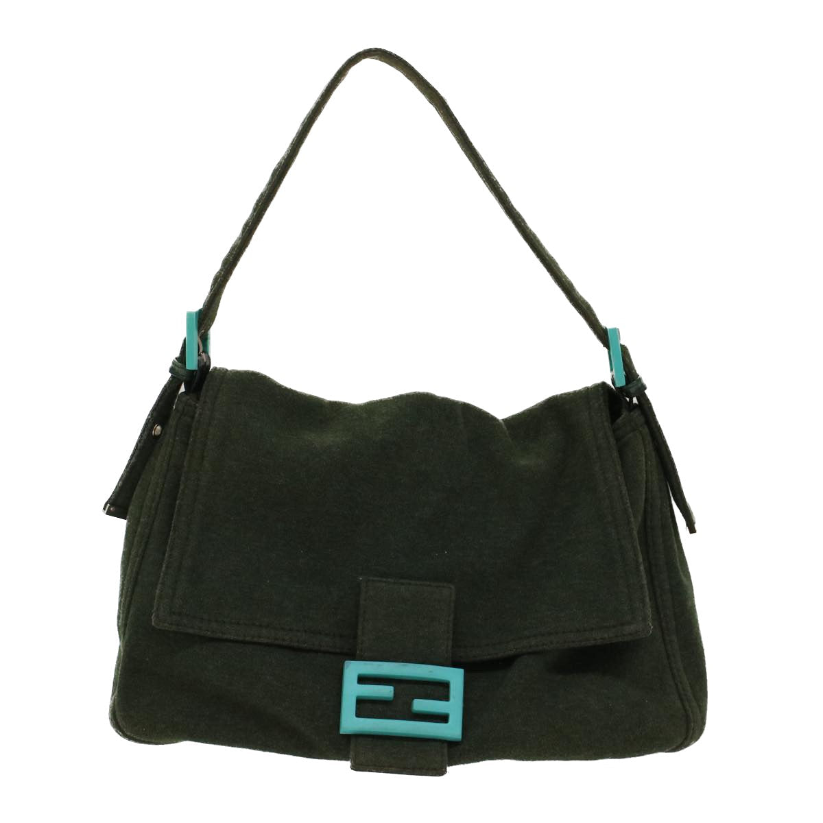 FENDI Mamma Baguette Shoulder Bag cotton Green Light Blue bs8194
