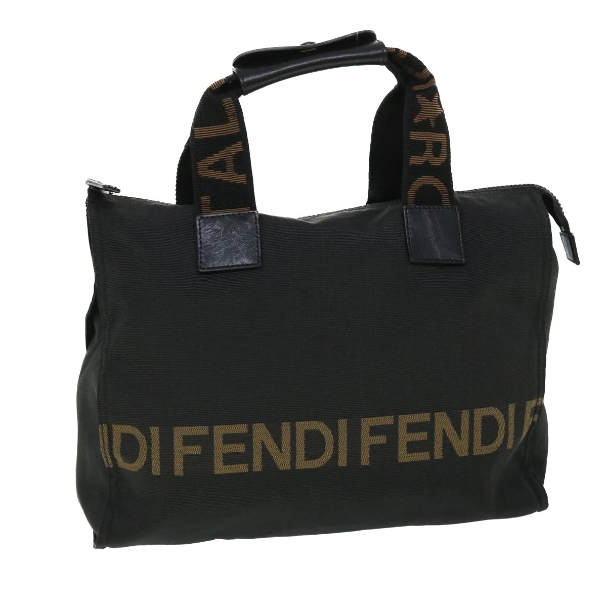 FENDI Hand Bag Nylon Black Brown bs8205