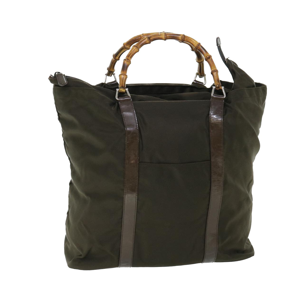 GUCCI Bamboo Hand Bag Nylon Canvas Khaki 002 2058 0412 5 bs8251