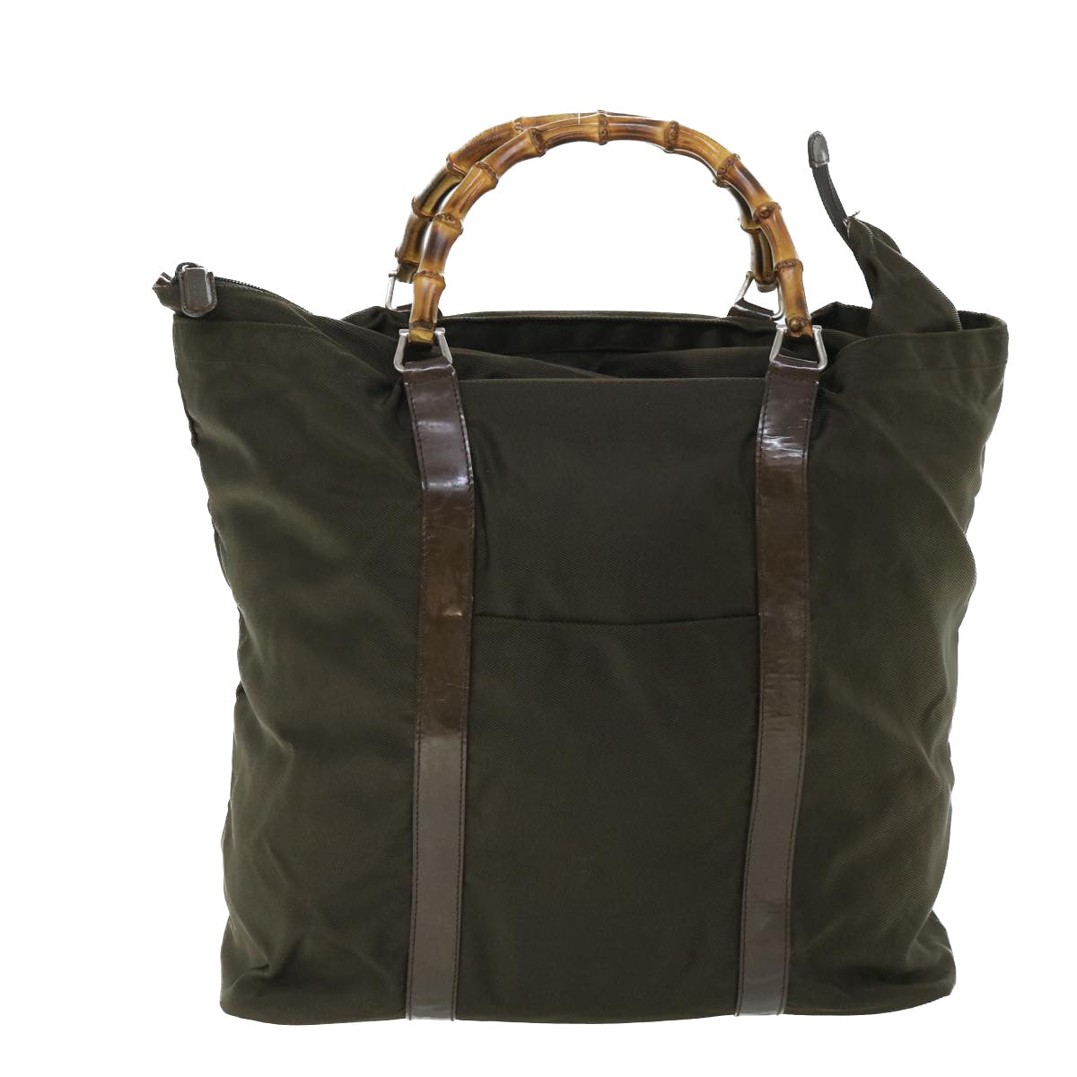 GUCCI Bamboo Hand Bag Nylon Canvas Khaki 002 2058 0412 5 bs8251