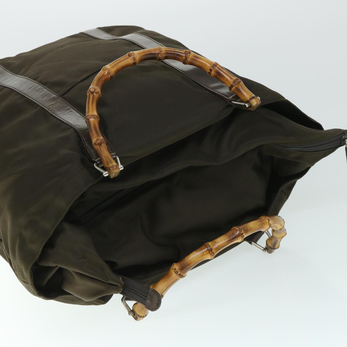 GUCCI Bamboo Hand Bag Nylon Canvas Khaki 002 2058 0412 5 bs8251