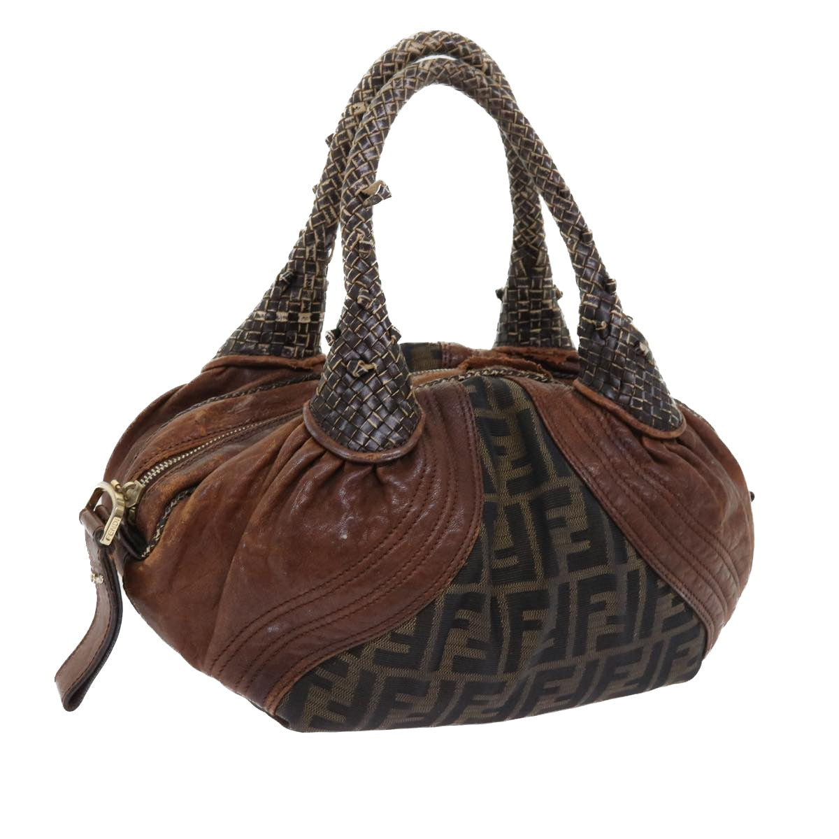 FENDI Zucca Canvas Spy Hand Bag Nylon Leather Brown bs8264