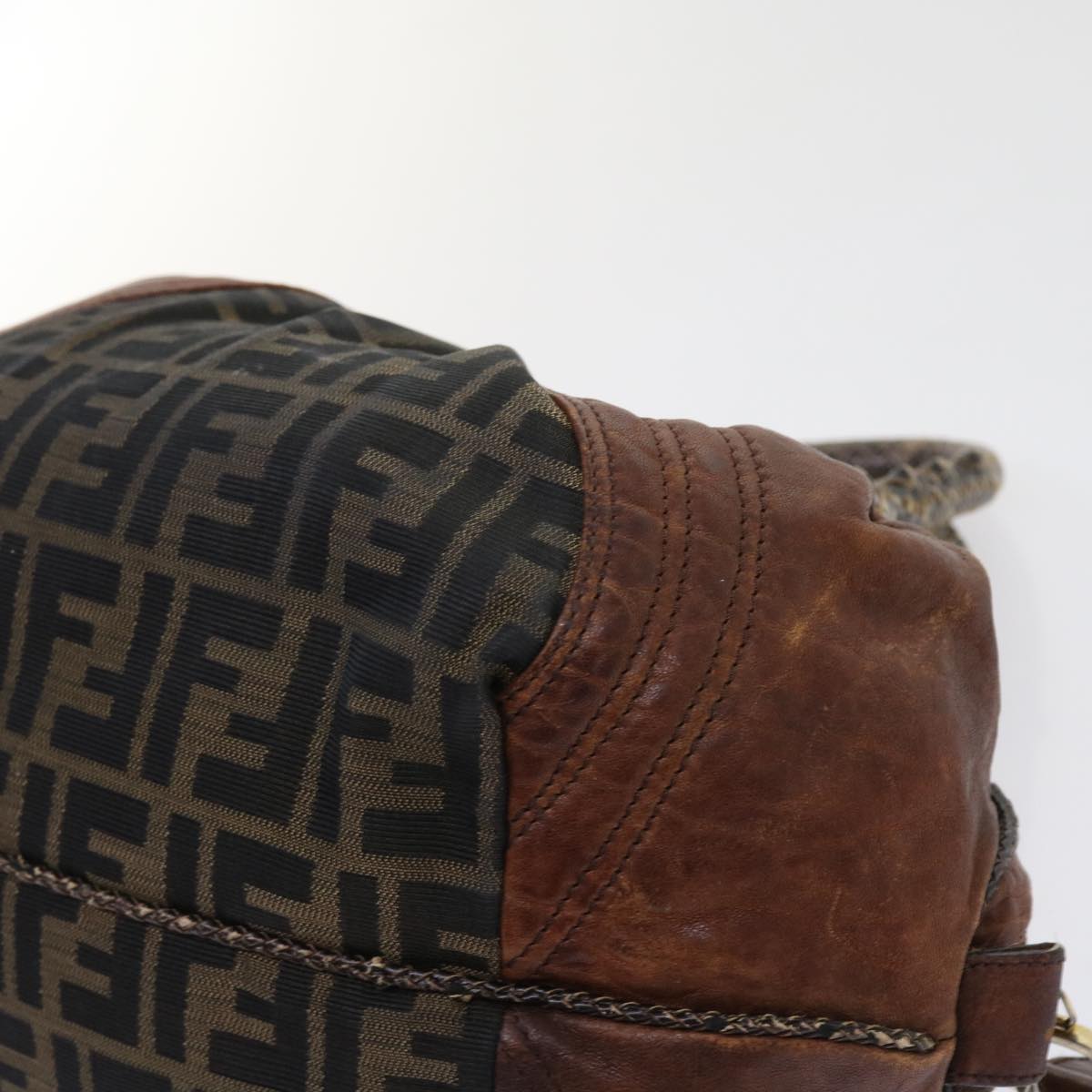 FENDI Zucca Canvas Spy Hand Bag Nylon Leather Brown bs8264