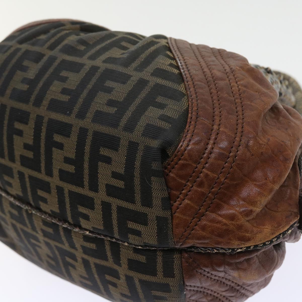 FENDI Zucca Canvas Spy Hand Bag Nylon Leather Brown bs8264