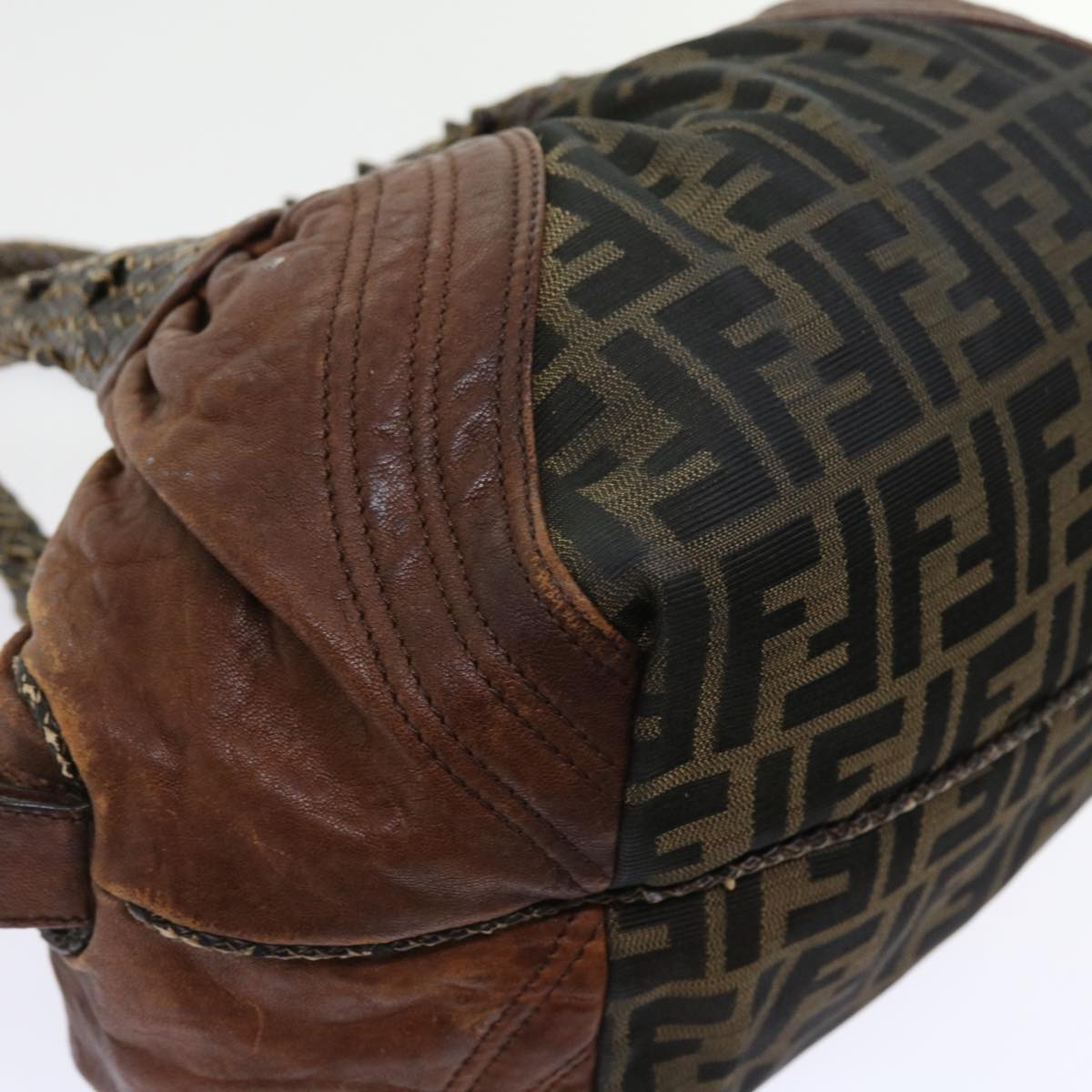 FENDI Zucca Canvas Spy Hand Bag Nylon Leather Brown bs8264