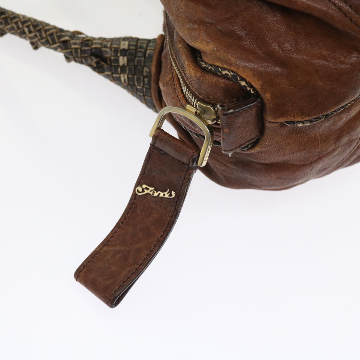 FENDI Zucca Canvas Spy Hand Bag Nylon Leather Brown bs8264