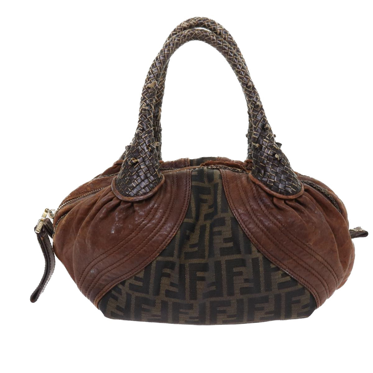 FENDI Zucca Canvas Spy Hand Bag Nylon Leather Brown bs8264
