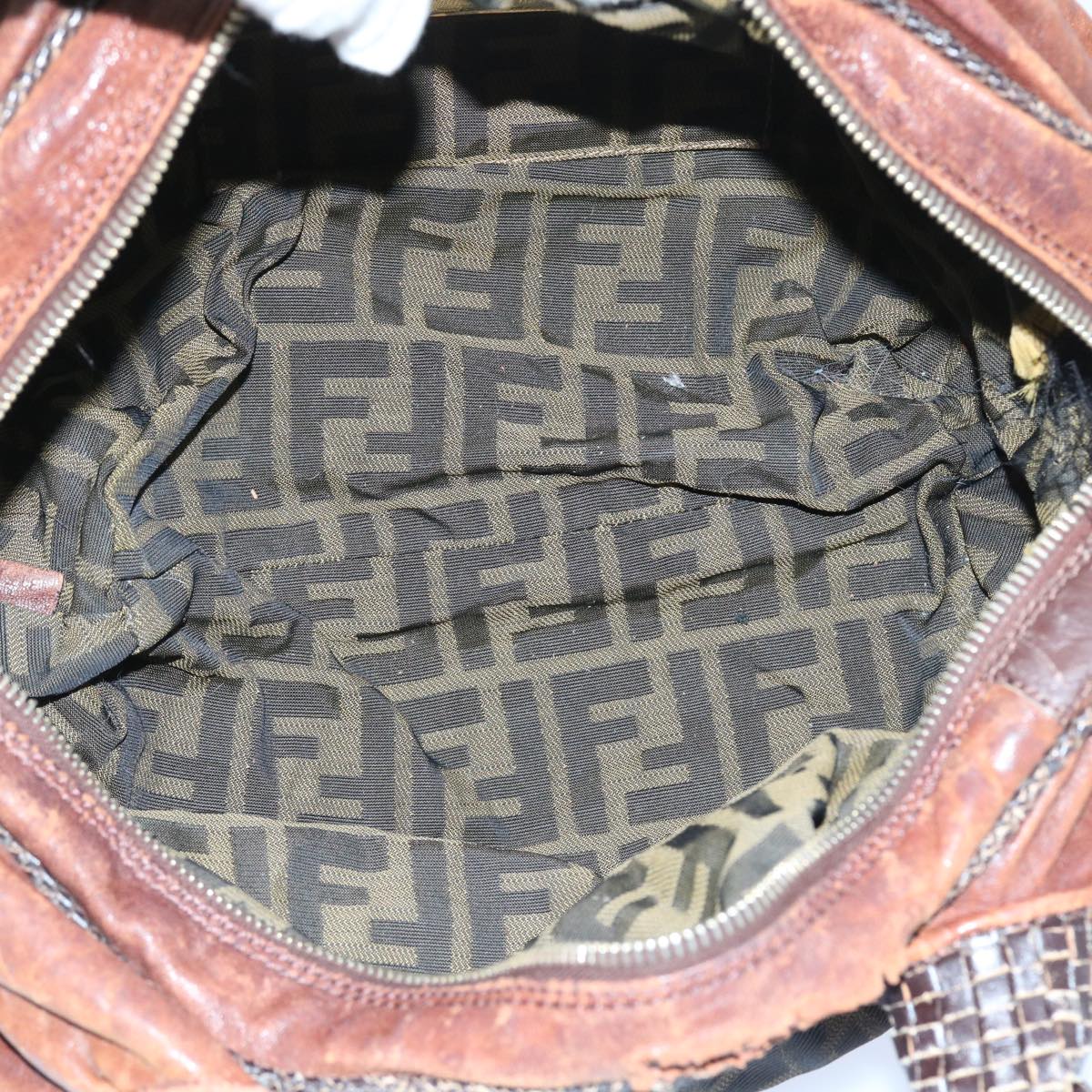 FENDI Zucca Canvas Spy Hand Bag Nylon Leather Brown bs8264