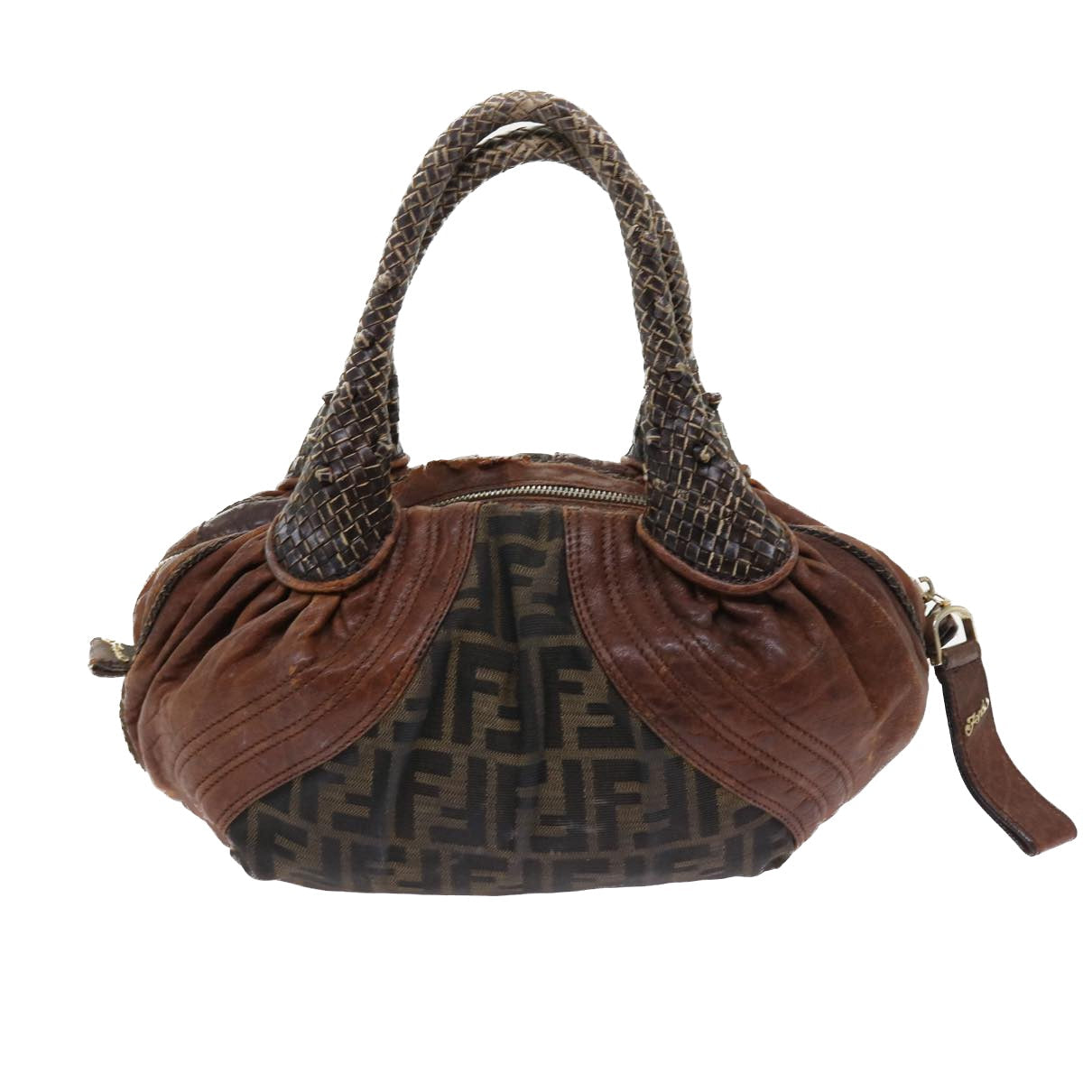 FENDI Zucca Canvas Spy Hand Bag Nylon Leather Brown bs8264