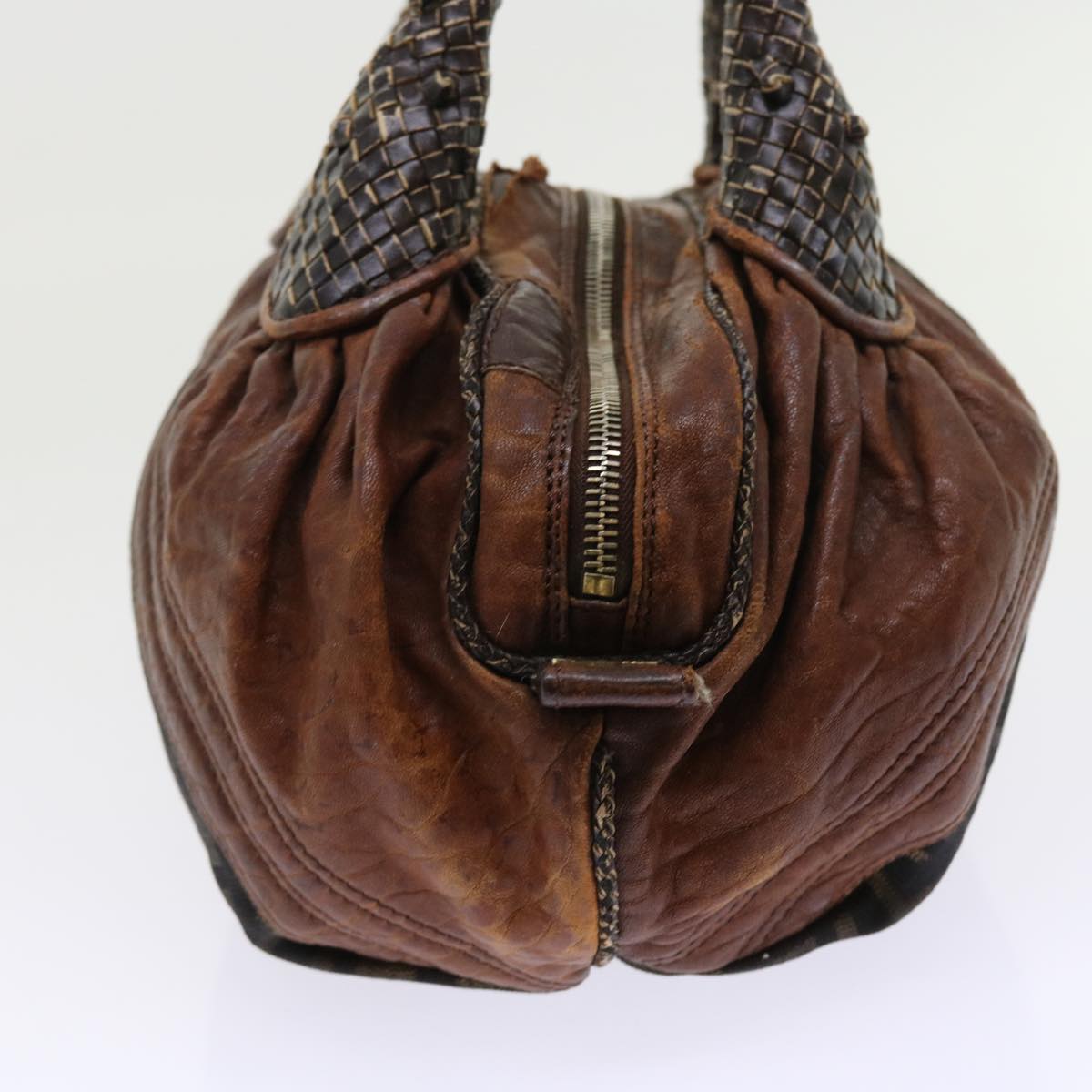 FENDI Zucca Canvas Spy Hand Bag Nylon Leather Brown bs8264