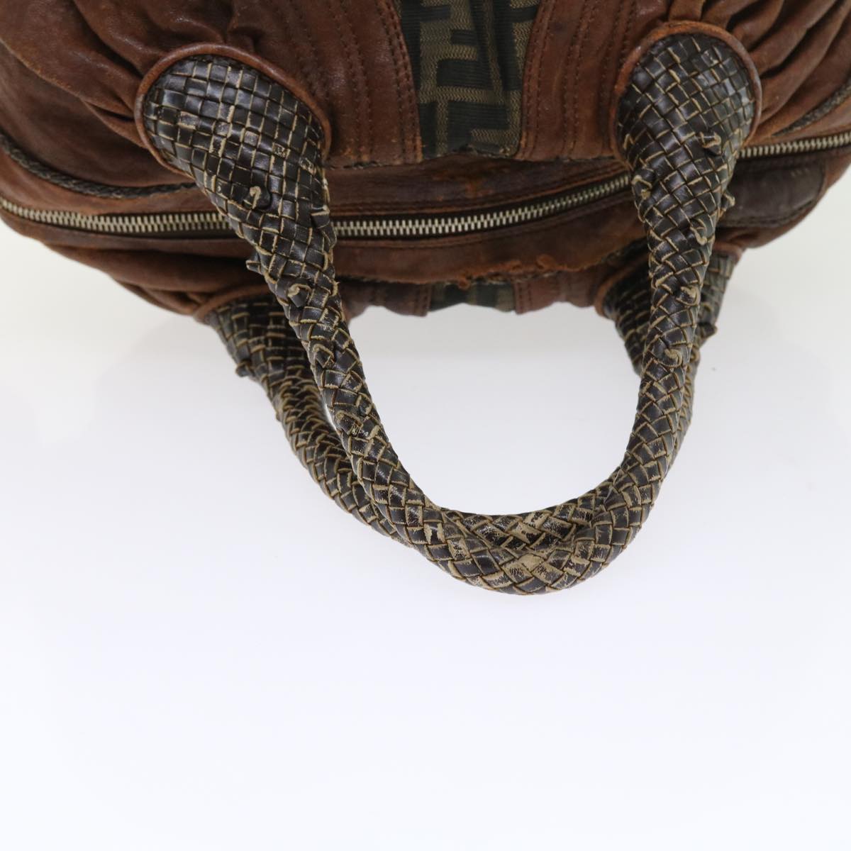 FENDI Zucca Canvas Spy Hand Bag Nylon Leather Brown bs8264