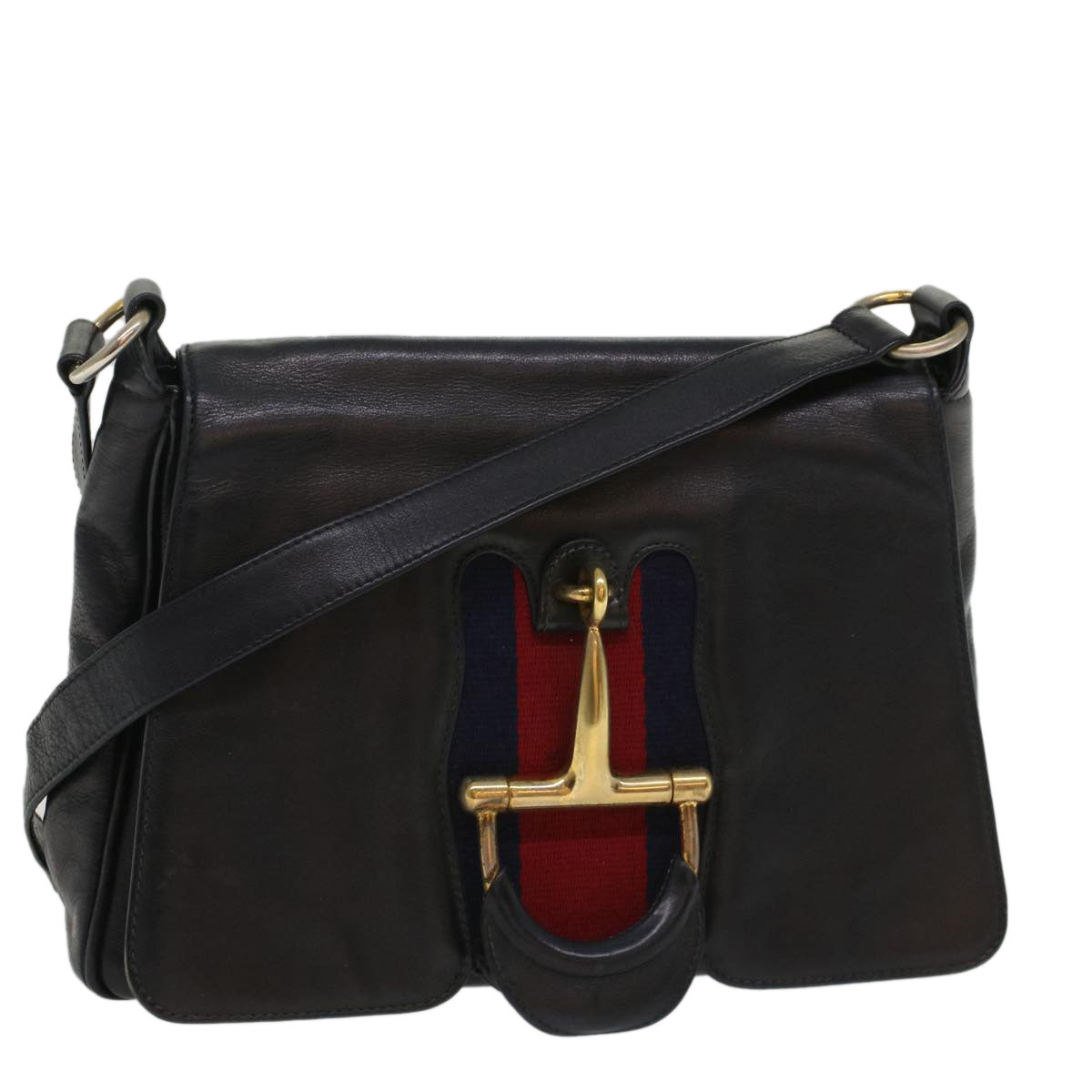 GUCCI Sherry Line Shoulder Bag Leather Black Red Navy bs8337