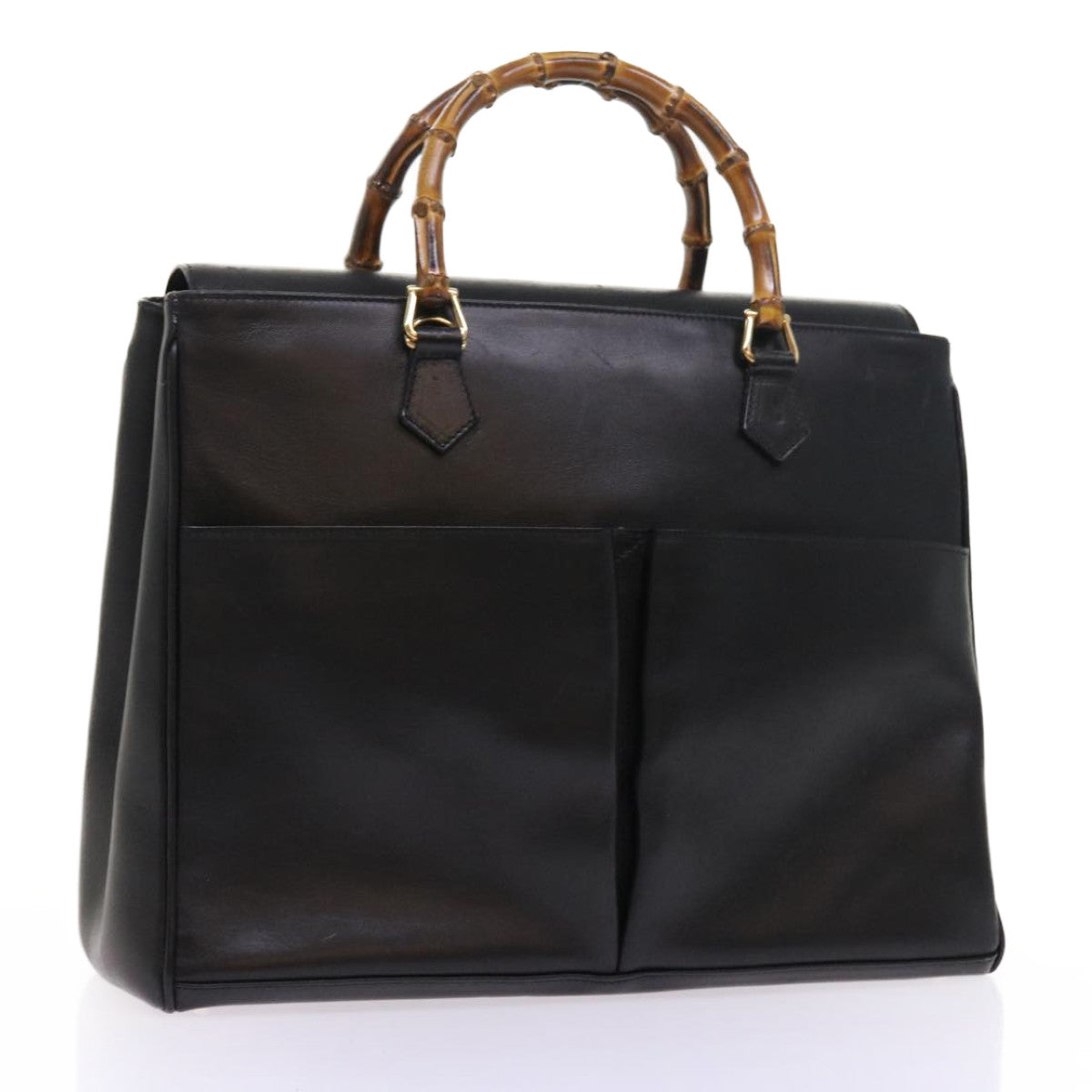 GUCCI Bamboo Hand Bag Leather Black 002 123 0322 bs8489