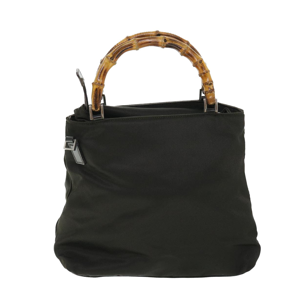 GUCCI Bamboo Hand Bag Nylon Leather 2way Khaki 002 2058 0508 5 bs8491