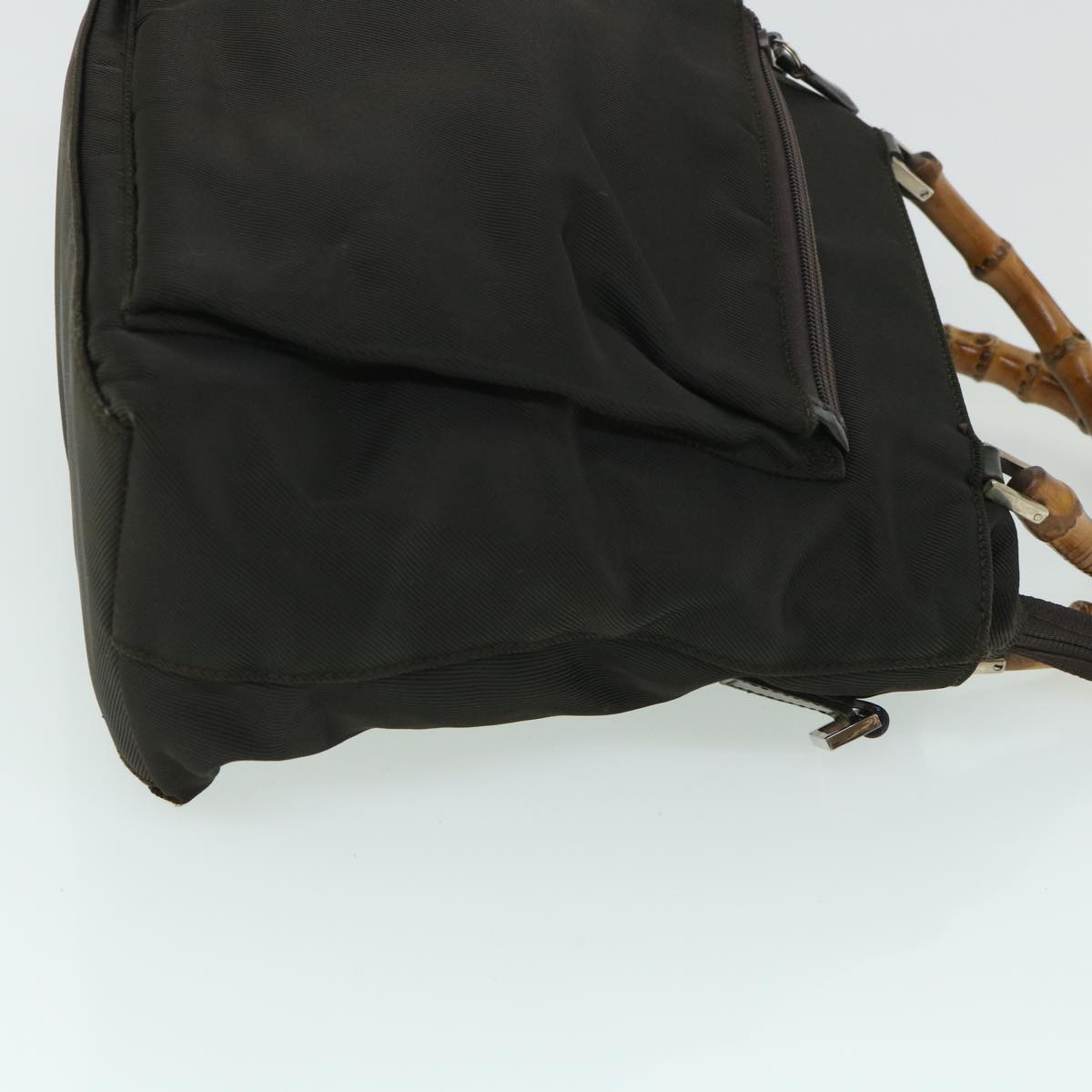 GUCCI Bamboo Hand Bag Nylon Leather 2way Khaki 002 2058 0508 5 bs8491