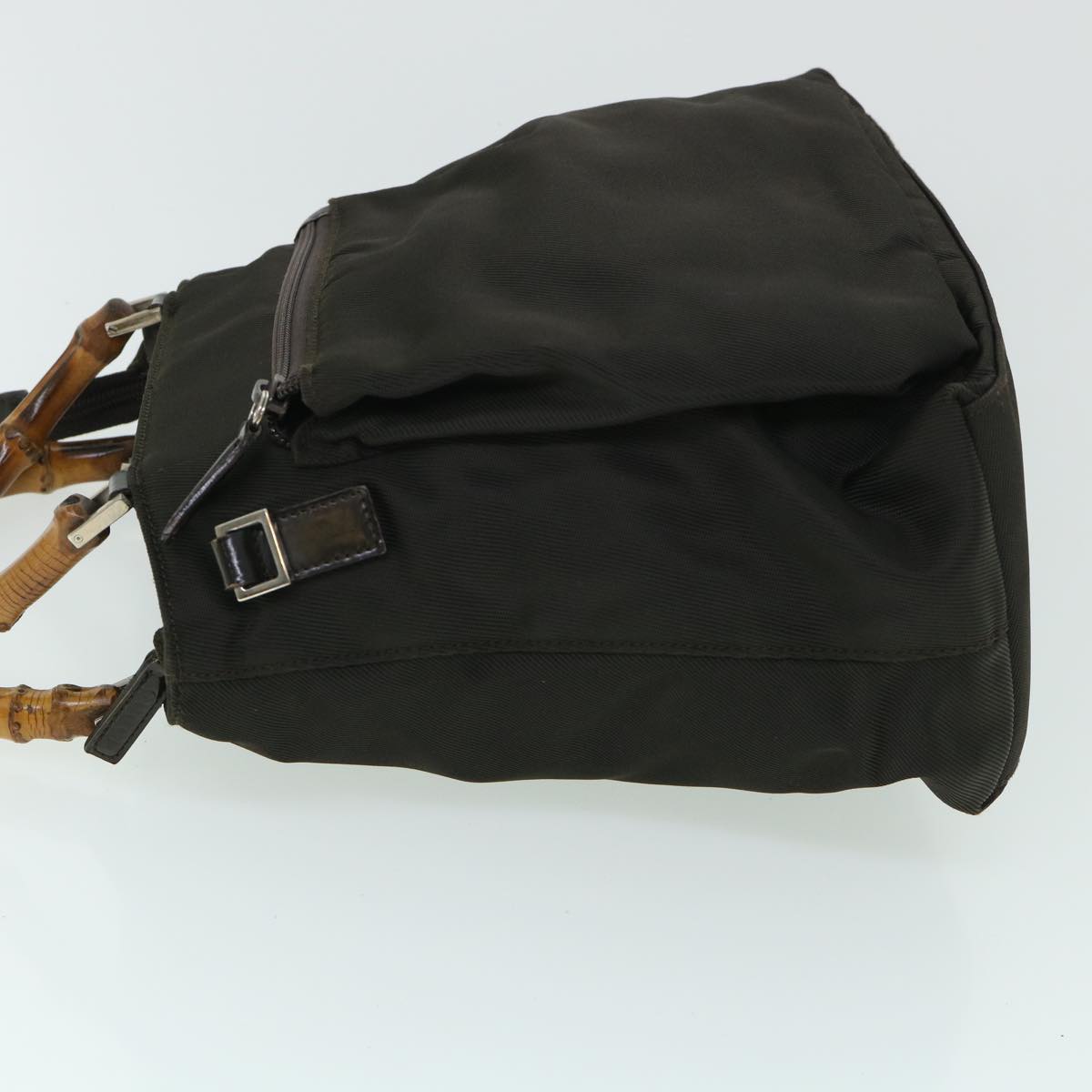 GUCCI Bamboo Hand Bag Nylon Leather 2way Khaki 002 2058 0508 5 bs8491