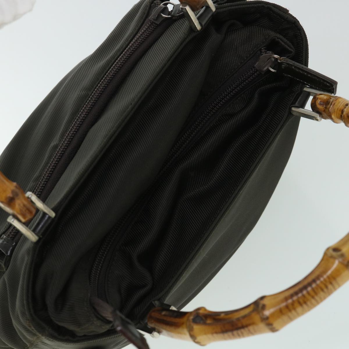 GUCCI Bamboo Hand Bag Nylon Leather 2way Khaki 002 2058 0508 5 bs8491