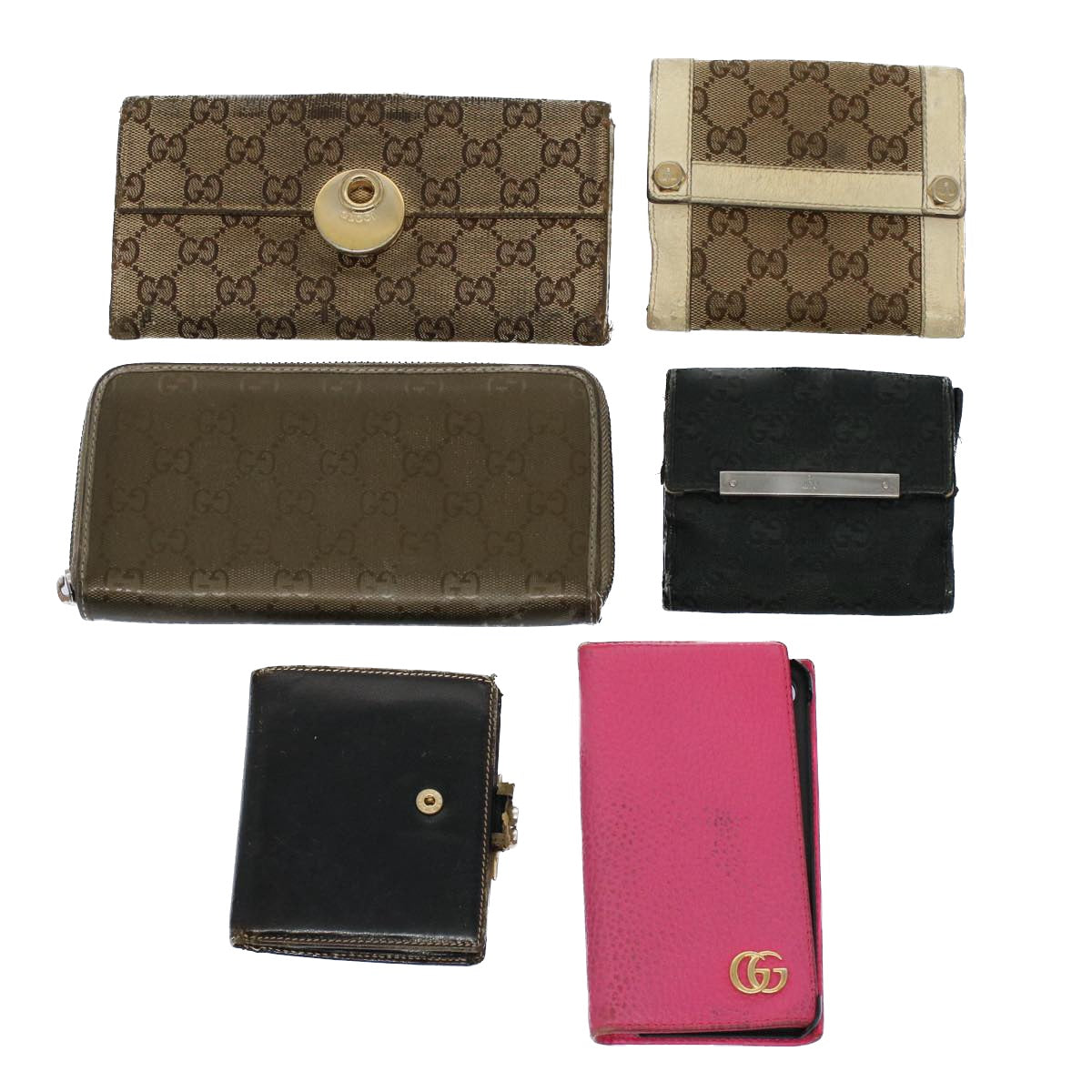 GUCCI GG Canvas Wallet Leather Canvas 6Set Beige Black Red bs8514