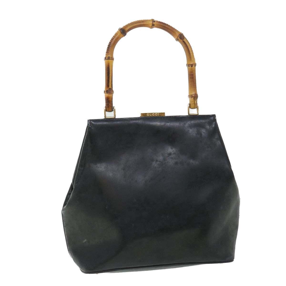 GUCCI Bamboo Hand Bag Leather Black 000 781 0295 bs8627