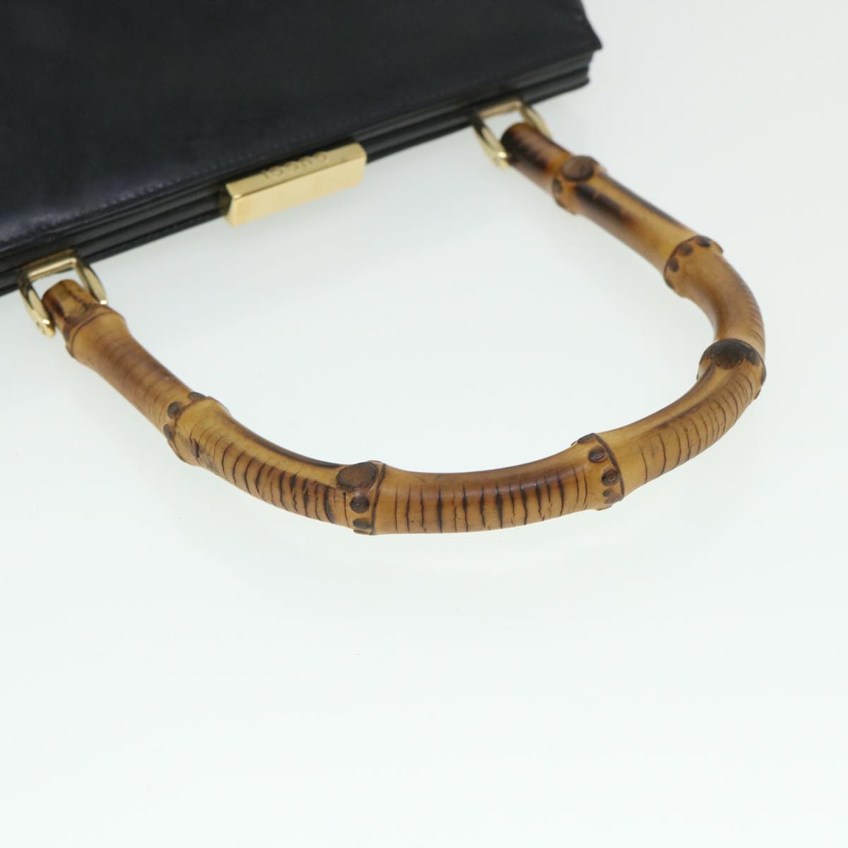 GUCCI Bamboo Hand Bag Leather Black 000 781 0295 bs8627
