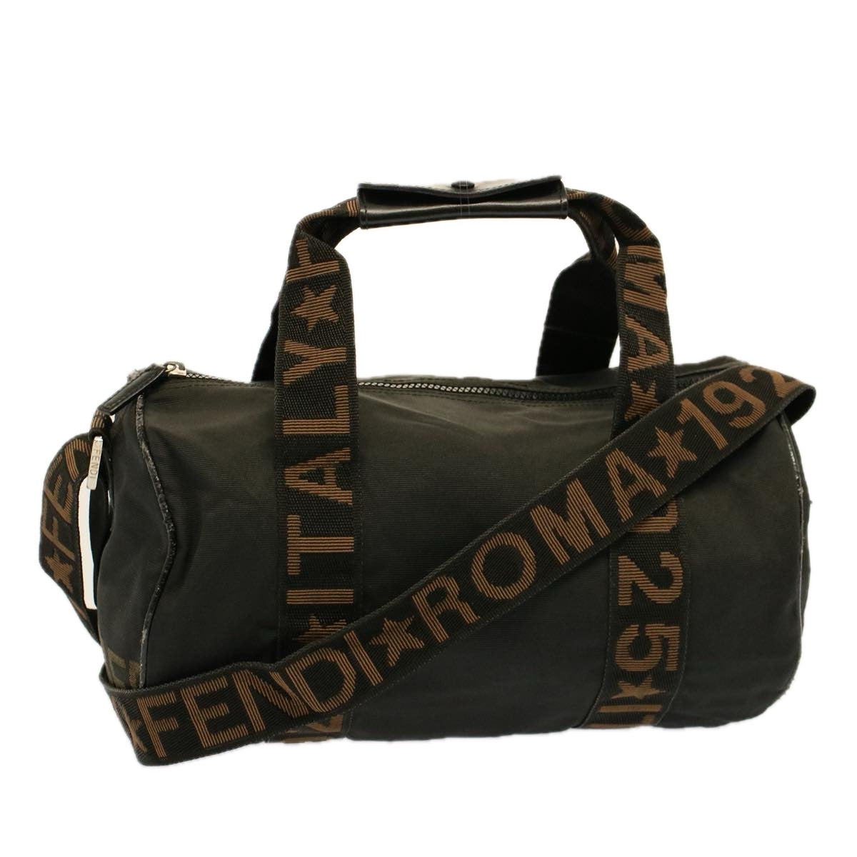 FENDI Boston Bag Nylon 2way Brown Black bs8911