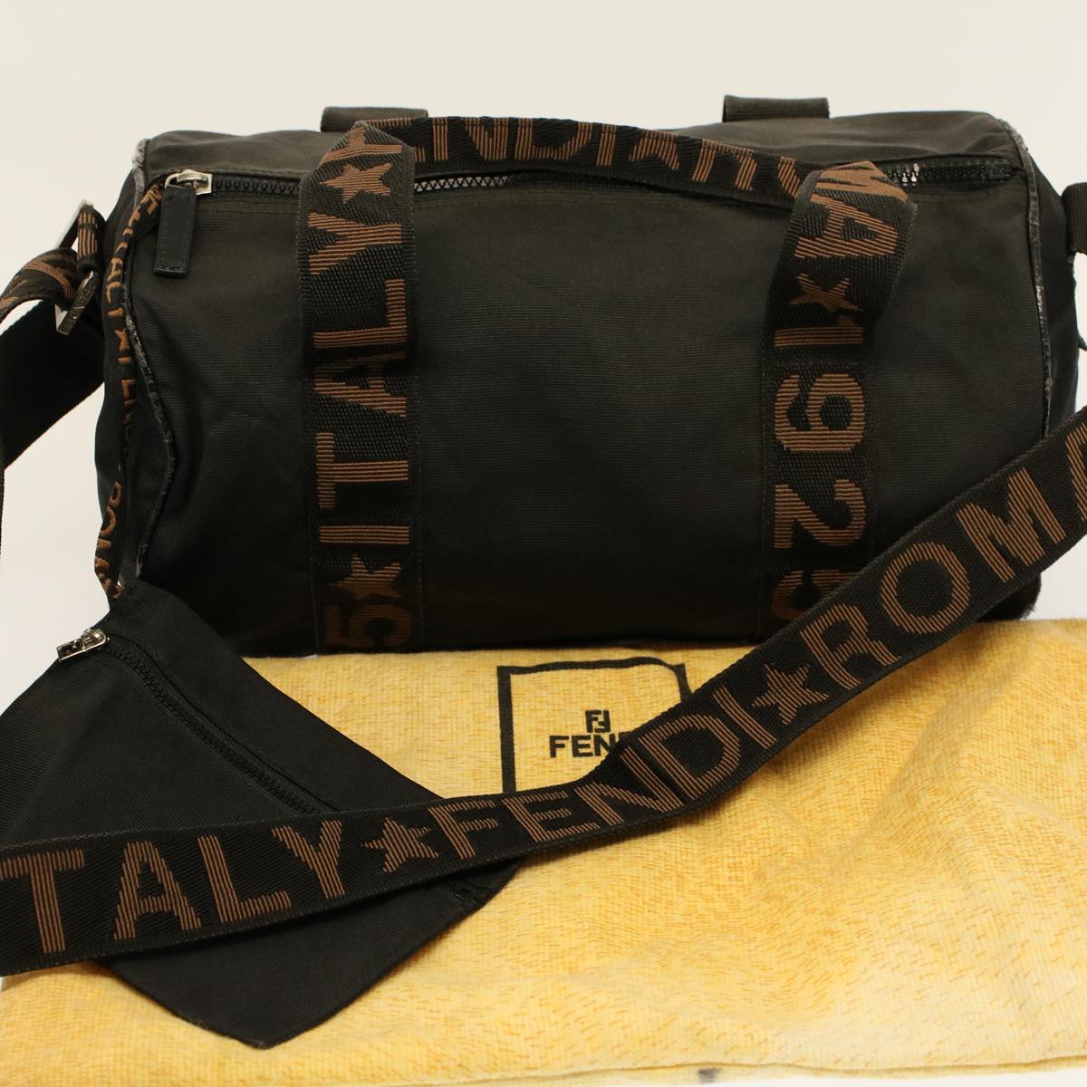 FENDI Boston Bag Nylon 2way Brown Black bs8911